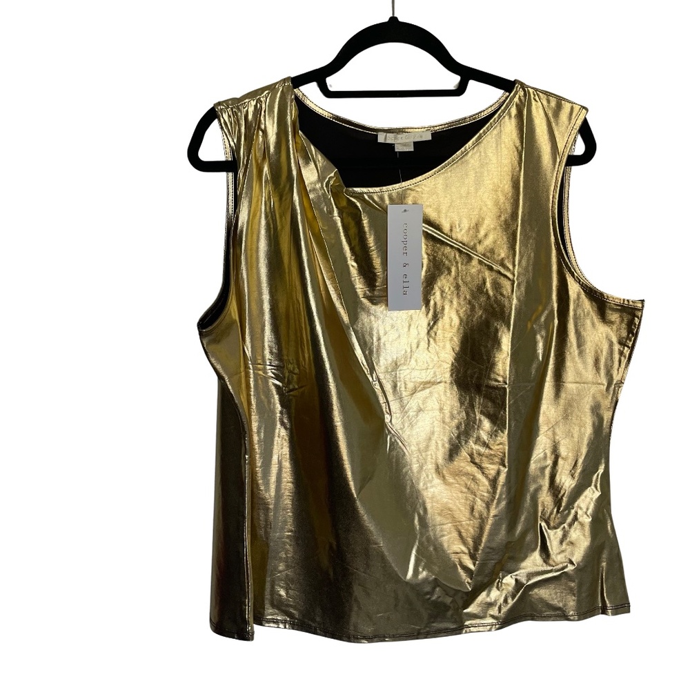Cooper & Ella Women's Metallic Gold Sleeveless Polyester/Spandex Blend Sz XL NWT
